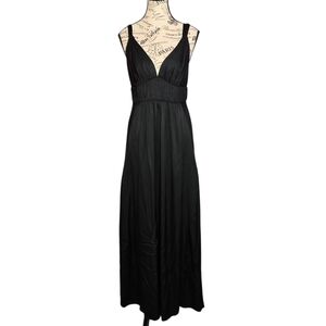 Banana Republic Nwot V-neck Sleeveless Black Maxi Goddess Peasant Silk Dress 6P